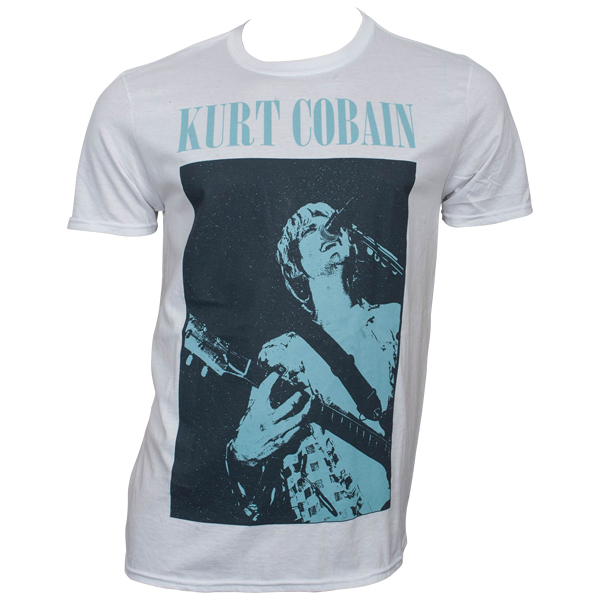 Kurt Cobain - T-Shirt Standing Blue Photo - weiß