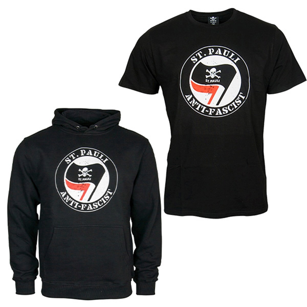 FC St. Pauli - Anti Fascist Set Kapuzenpullover + T-Shirt - schwarz