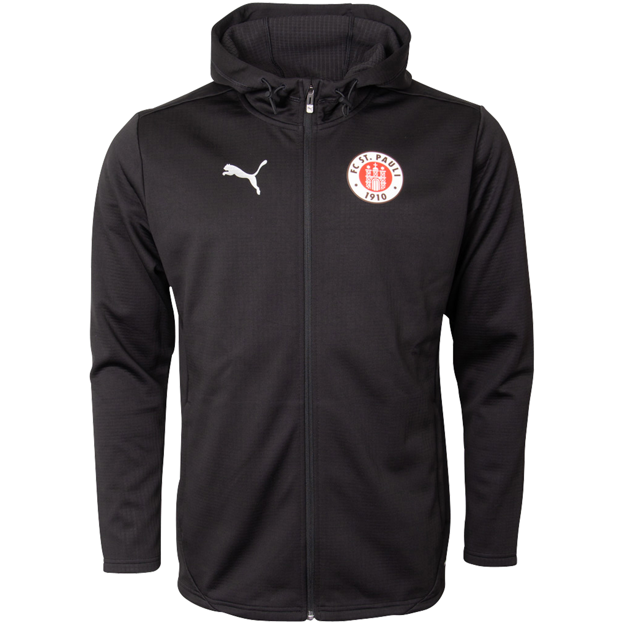 FC St. Pauli - PUMA Fleece Jacke Logo mit Kapuze - schwarz