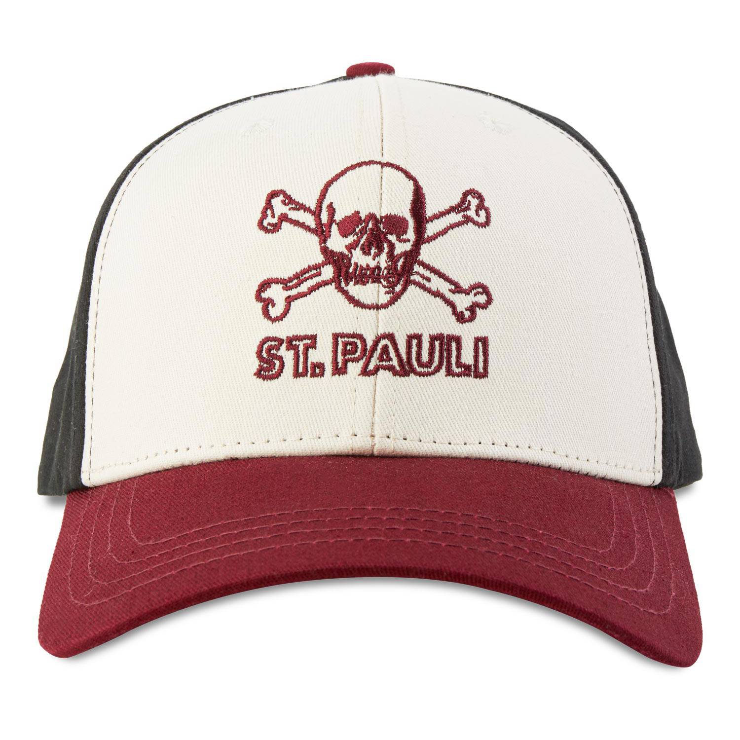 FC St. Pauli - Kappe - Baseball Totenkopf - dunkelrot/creme/schwarz